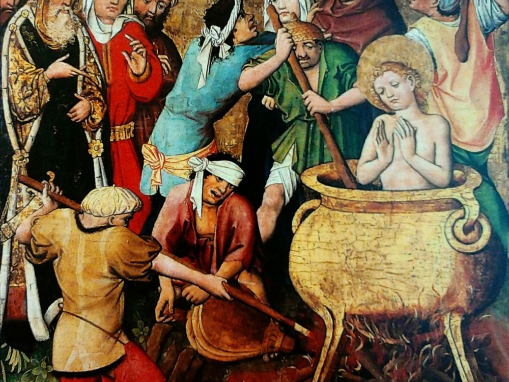 Bild des Heiligen Vitus in einem Topf mit heissem Öl von einem*einer unbekannten Künstler*in ungefähr 1450